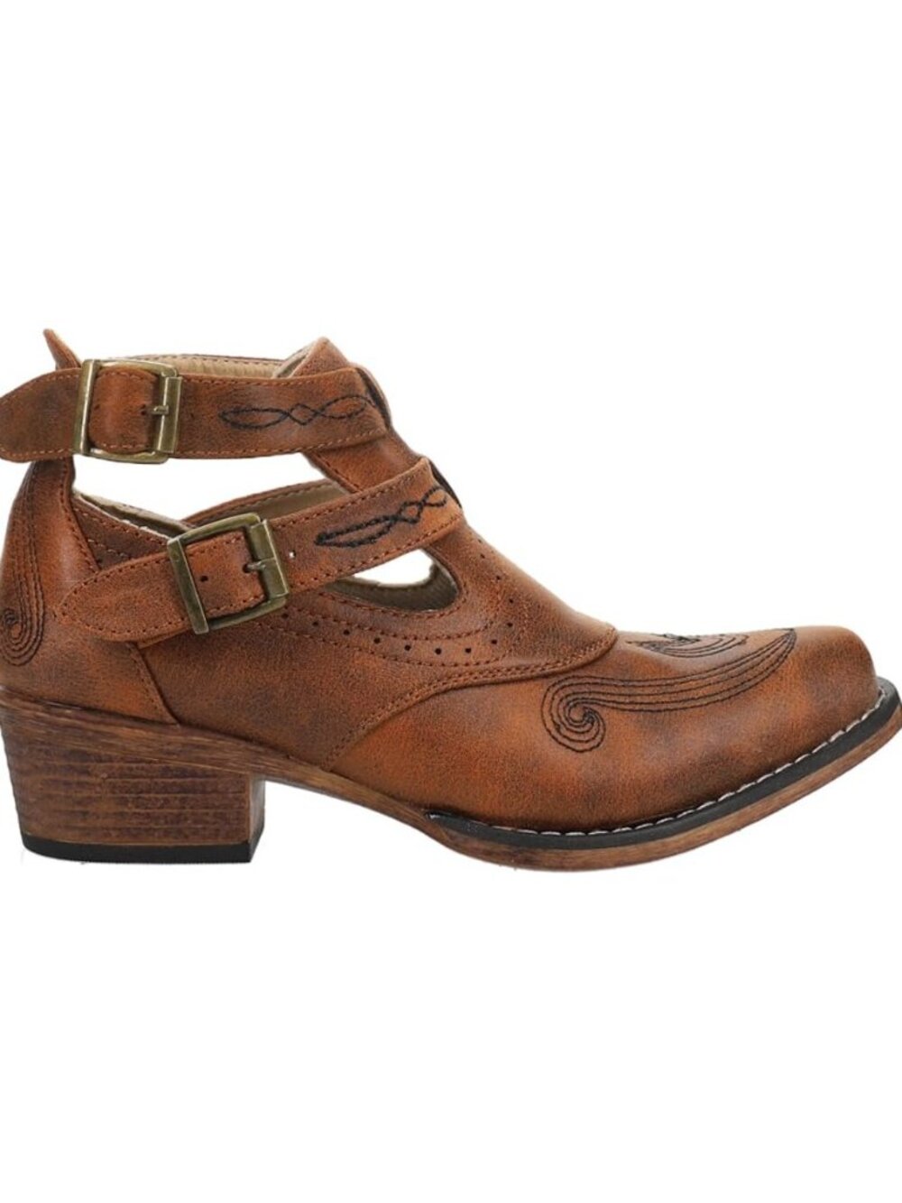Womens Willa Embroidery Snip Toe Casual Boots Ankle Low Heel 1-2"